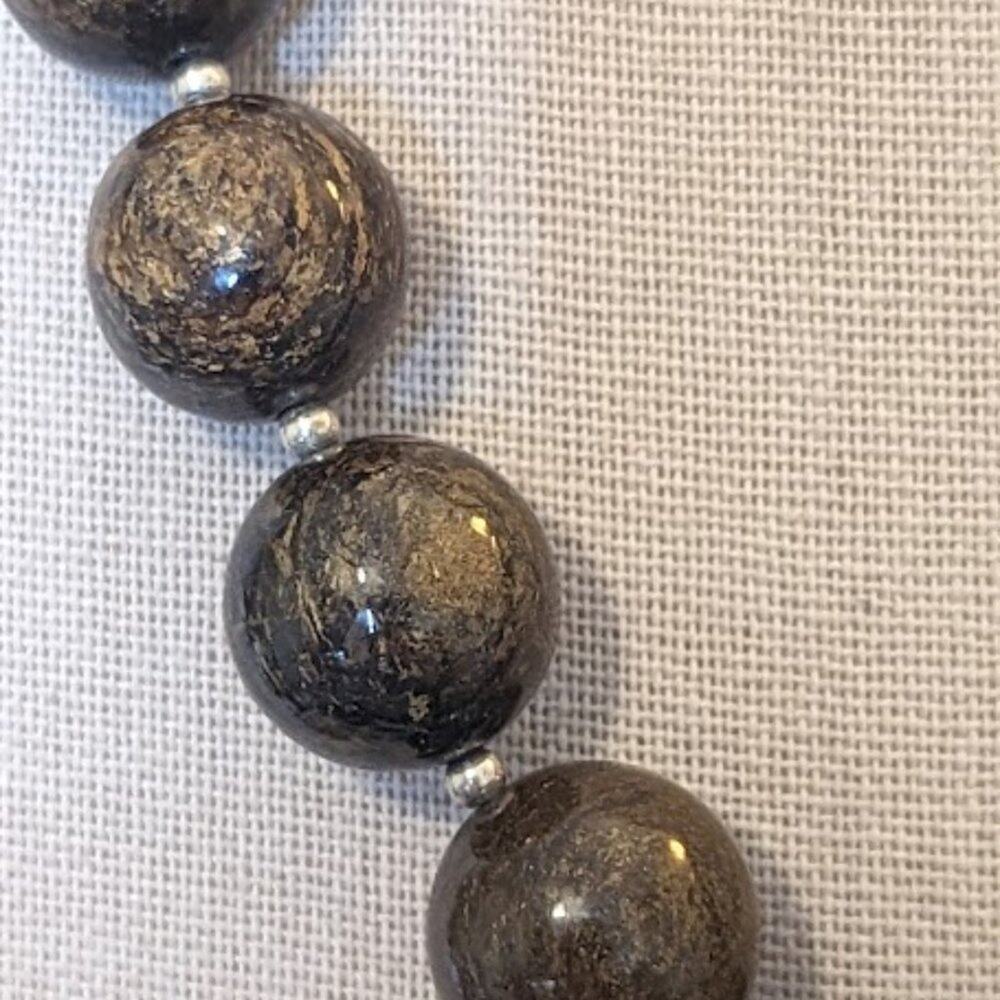 SILPADA Retired Bronzite and Sterling Silver Bead Necklace - Picture 3 of 12